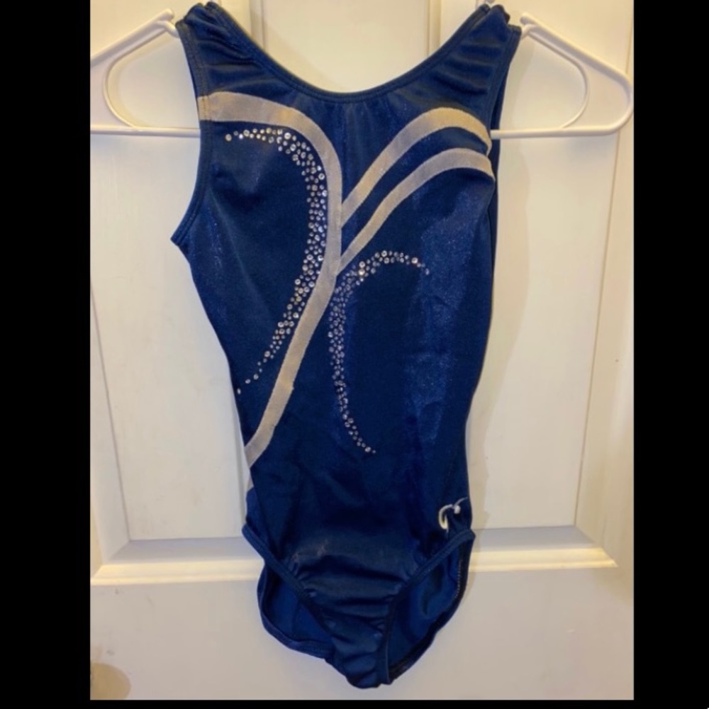 Navy Blue and white GK gymnastics leotard